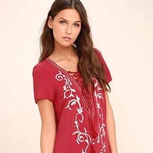 Down in Kokomo Red Embroidered Lace-Up Dress